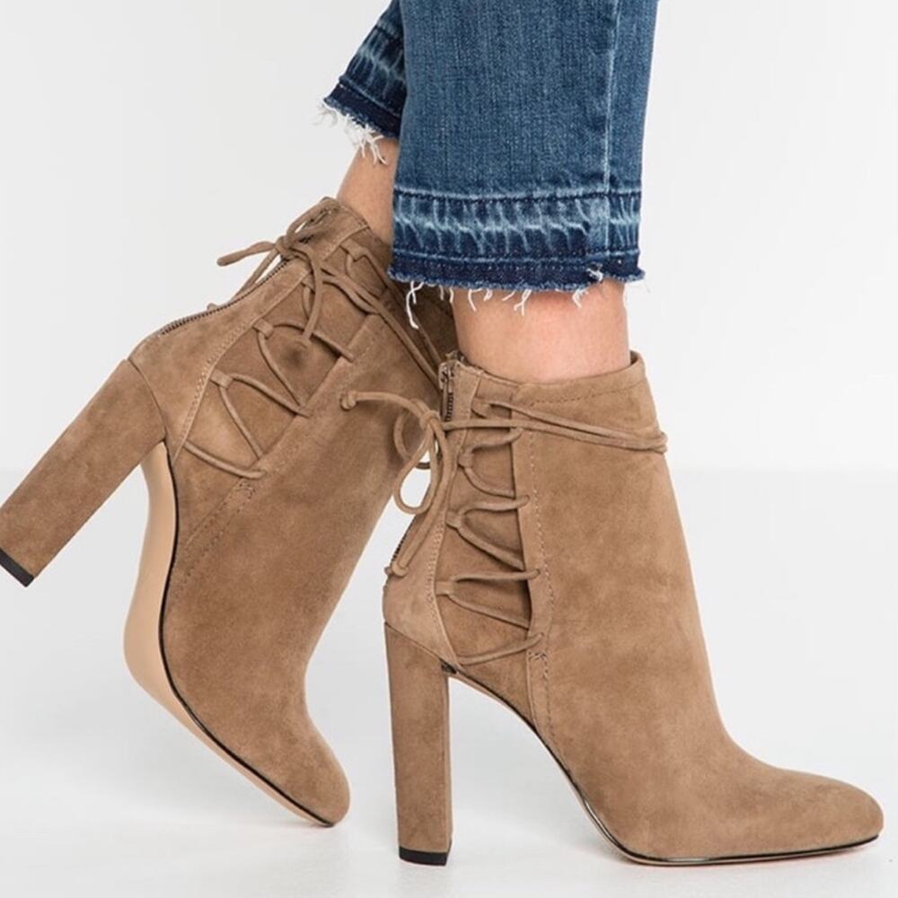 SZ 11 Aldo Taupe Brown Suede Booties Ankle Boots